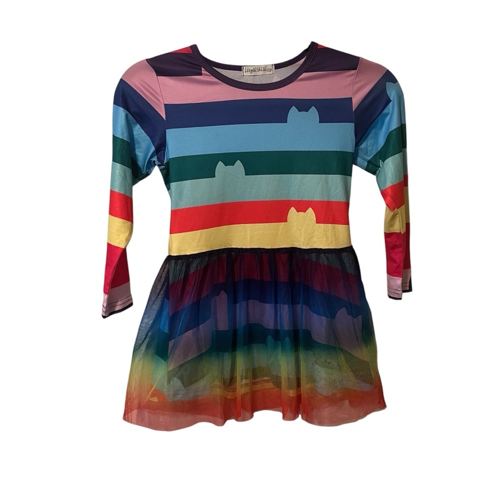 Gabby’s Dollhouse Rainbow Kitty Striped Long-Sleeve Tulle Dress